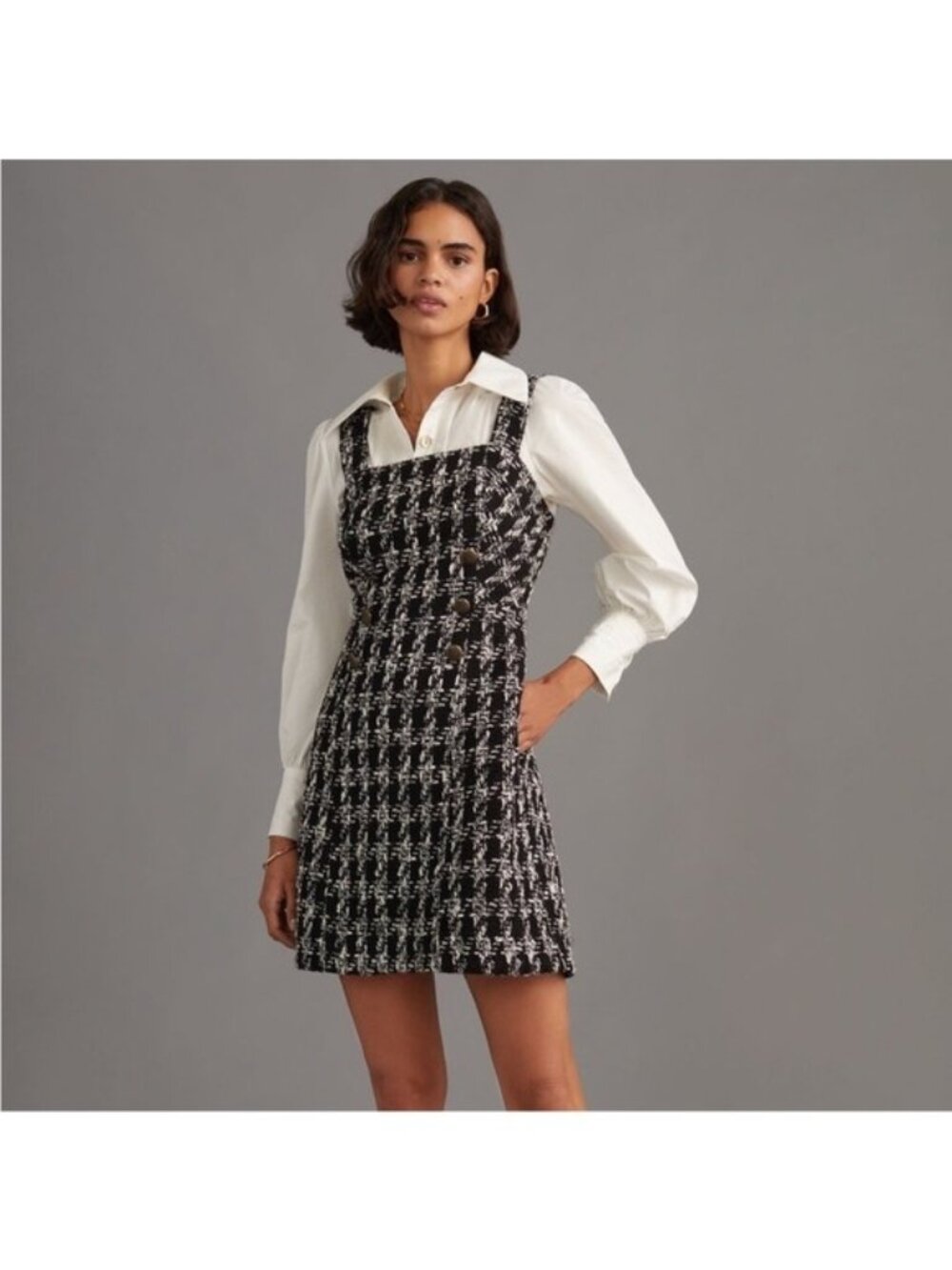 Anthropologie Maeve Tweed Mini Dress black white size 26 W
